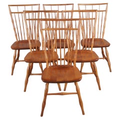 Vintage 6 Nichols & Stone American Windsor Faux Bamboo Maple Birdcage Dining Side Chairs