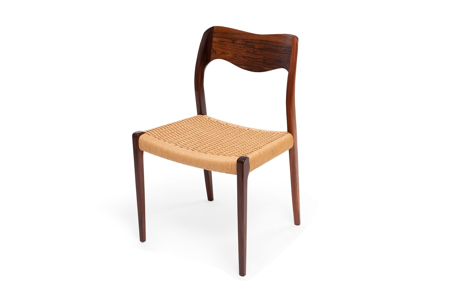Mid-Century Modern 6 Niels Møller Brazilian Rosewood and Corded 71 Dining Chairs