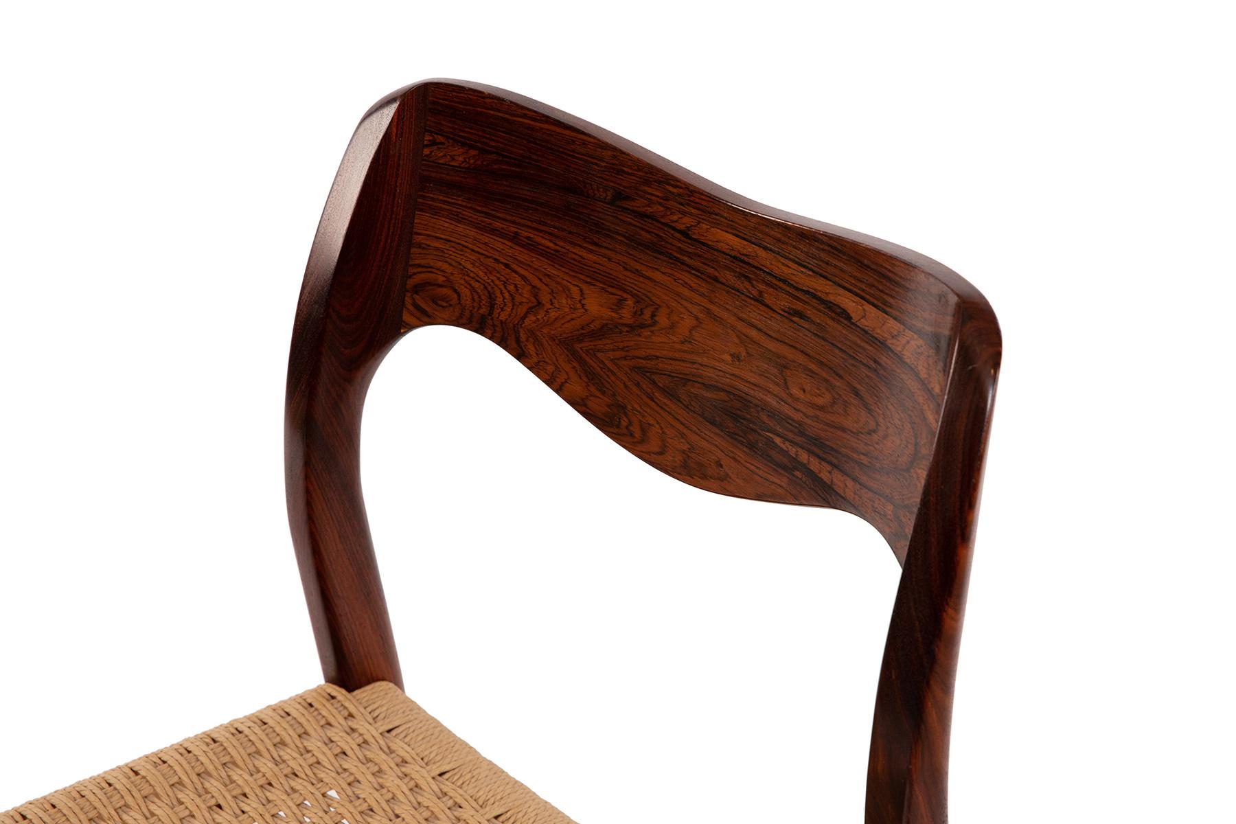 Danish 6 Niels Møller Brazilian Rosewood and Corded 71 Dining Chairs