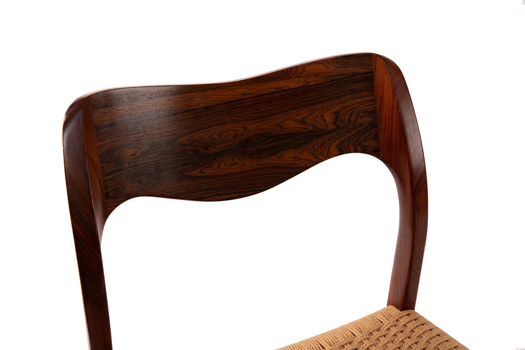 6 Niels Møller Brazilian Rosewood and Corded 71 Dining Chairs In Good Condition In Phoenix, AZ