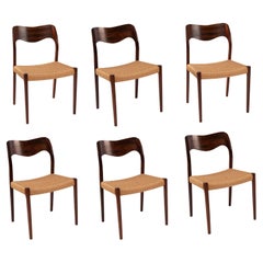 6 Niels Møller Brazilian Rosewood and Corded 71 Dining Chairs