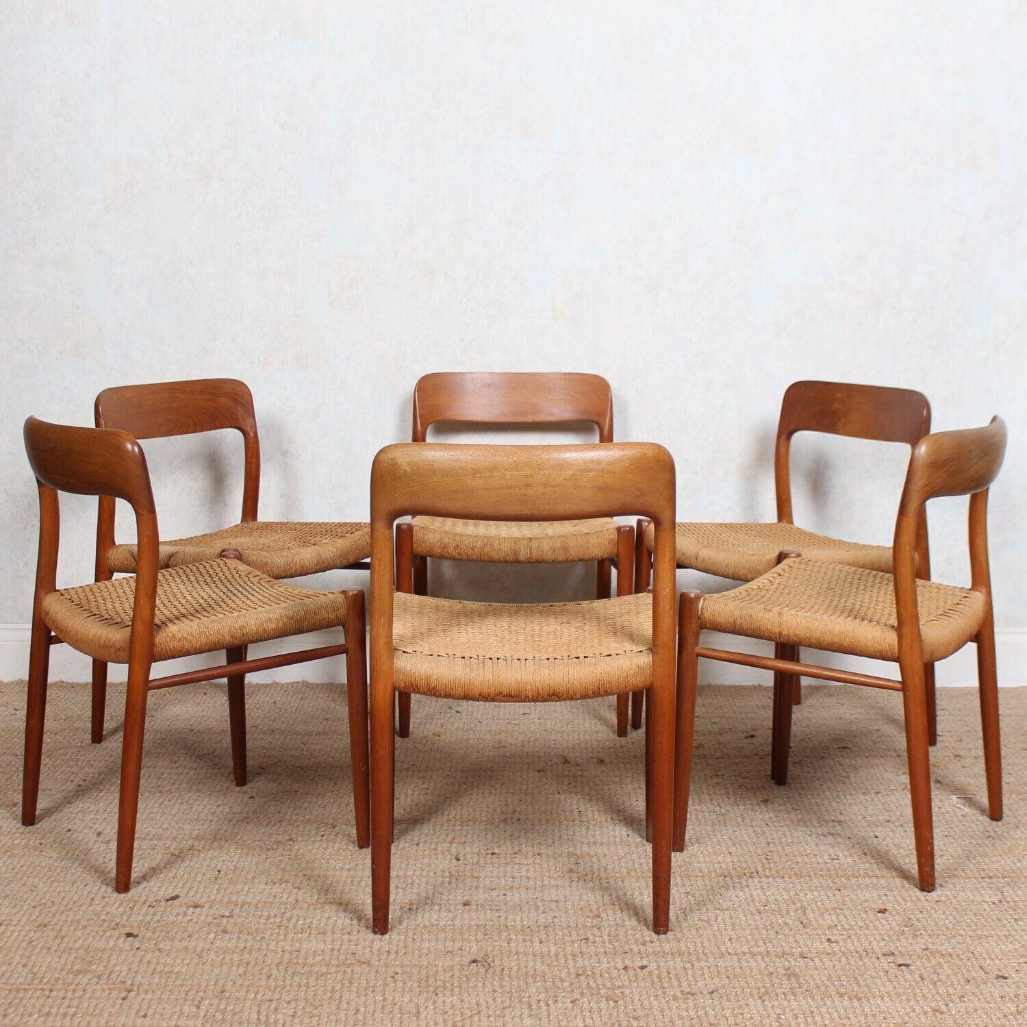 6 Niels Moller Model 75 Dining Chairs Teak, Set of Six, Denmark, 1970 For Sale 5