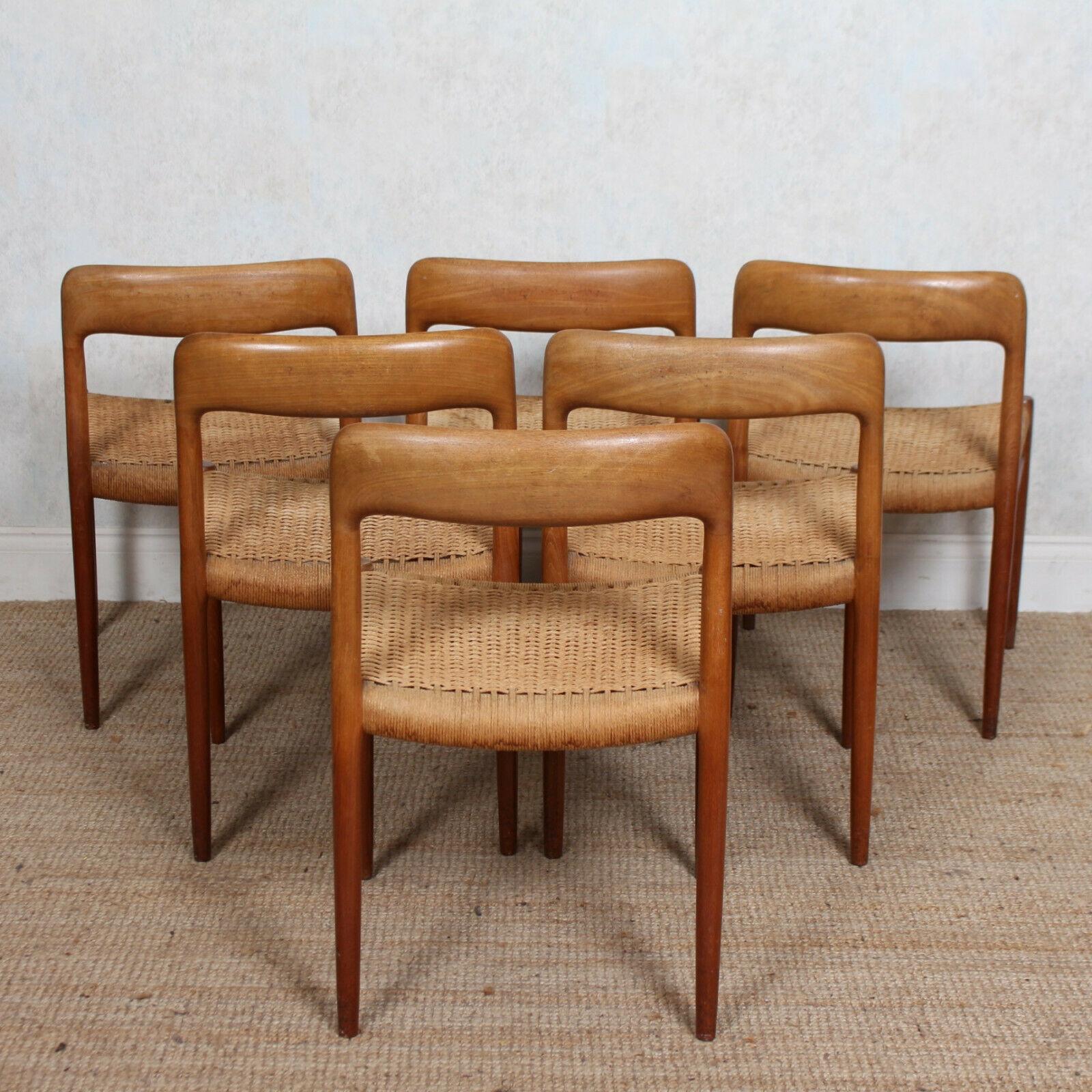 6 Niels Moller Model 75 Dining Chairs Teak, Set of Six, Denmark, 1970 For Sale 1