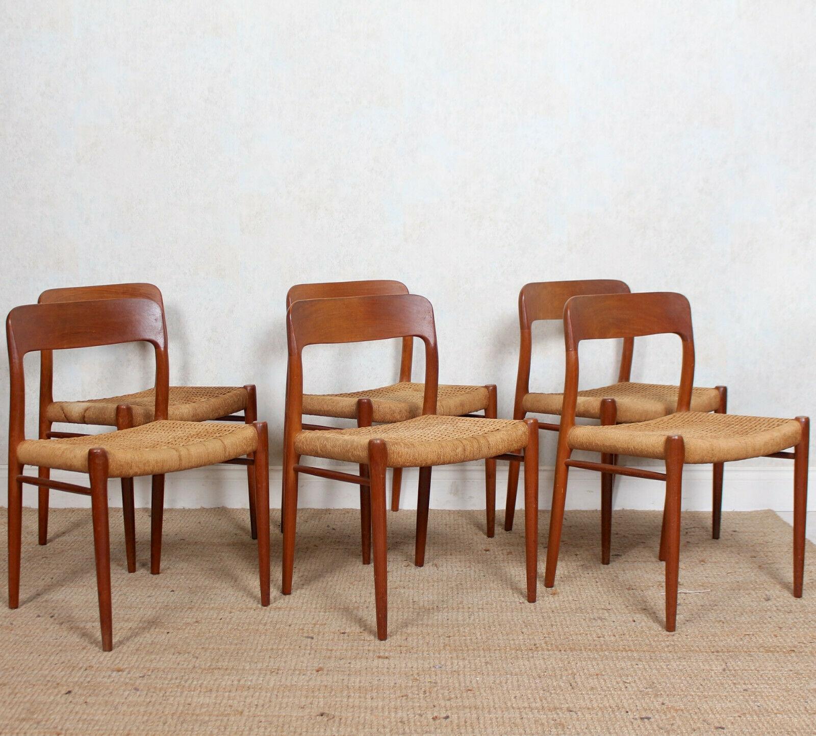 6 Niels Moller Model 75 Dining Chairs Teak, Set of Six, Denmark, 1970 For Sale 2