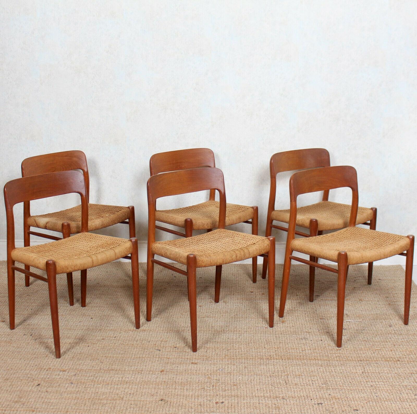6 Niels Moller Model 75 Dining Chairs Teak, Set of Six, Denmark, 1970 For Sale 3