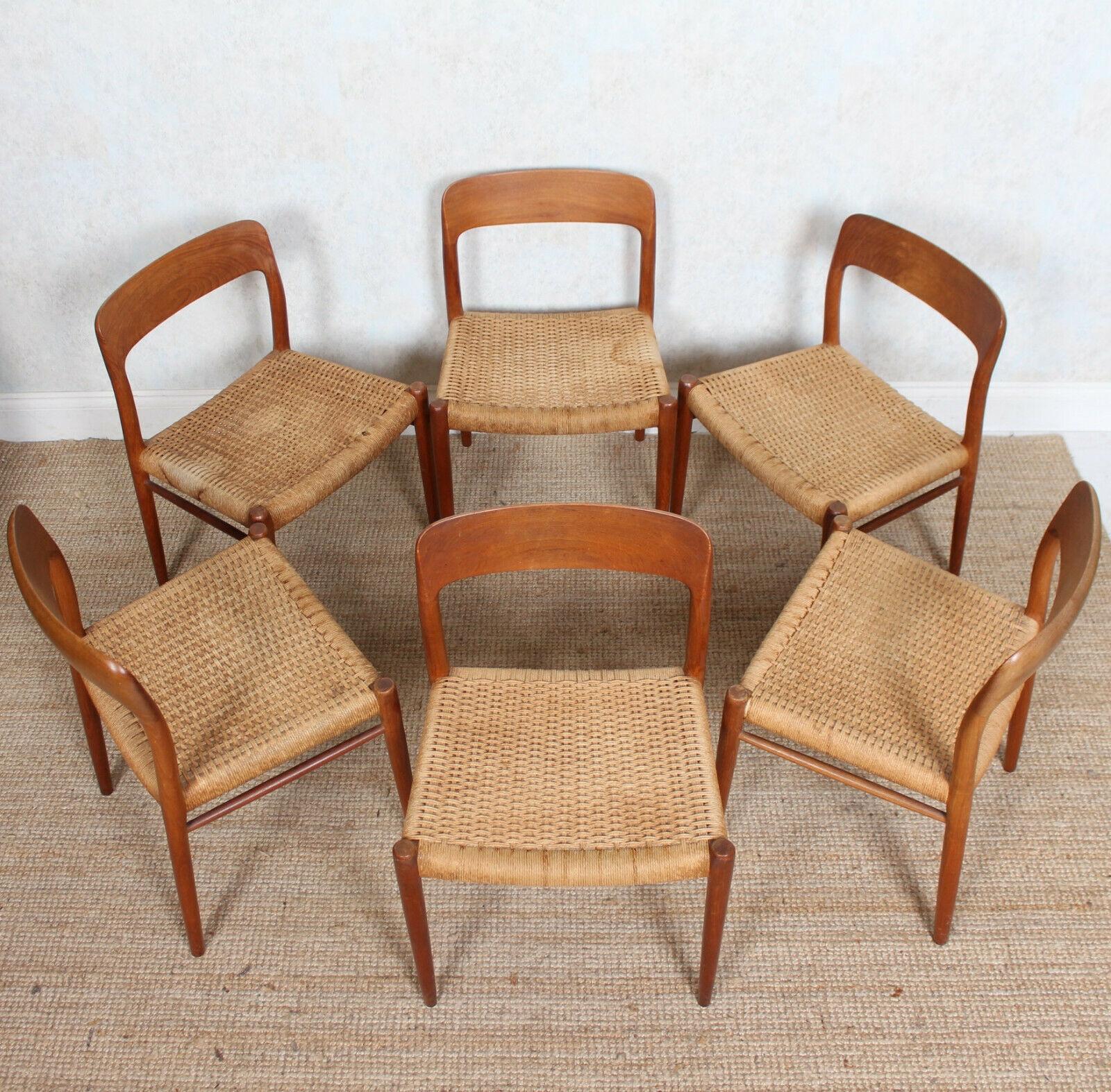 6 Niels Moller Model 75 Dining Chairs Teak, Set of Six, Denmark, 1970 For Sale 4