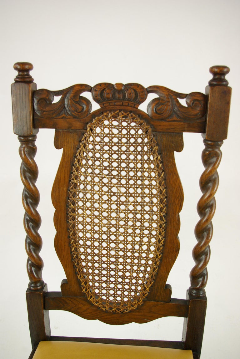 6 Oak Dining Chairs, Barley Twist Chairs, Scotland 1920, Antique