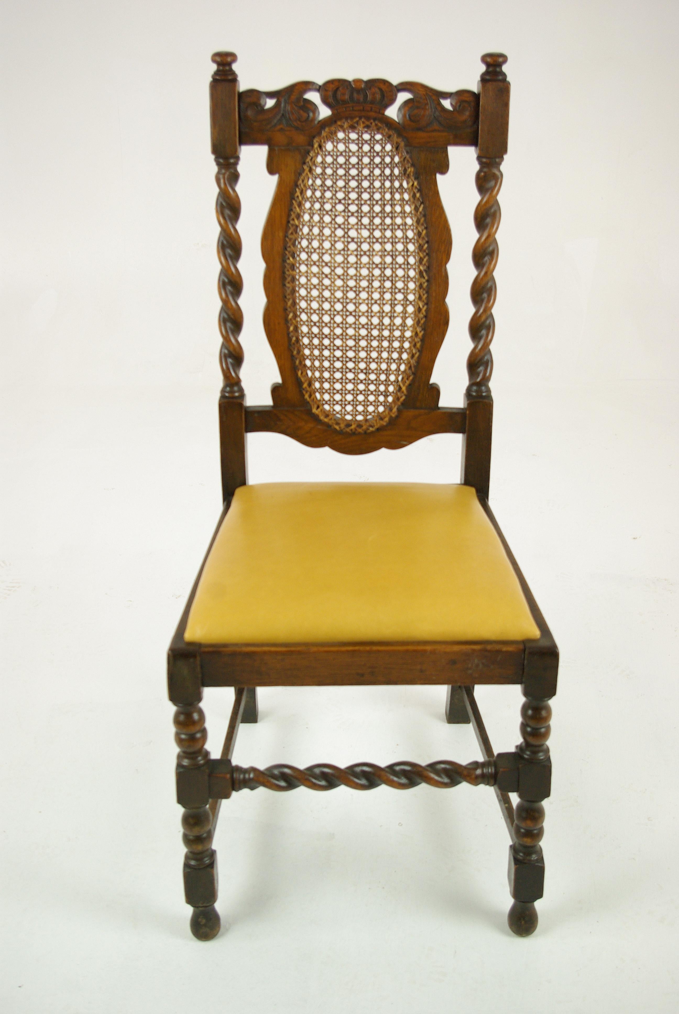 Scottish 6 Oak Dining Chairs, Barley Twist Chairs, Scotland 1920, Antique Furniture B1375