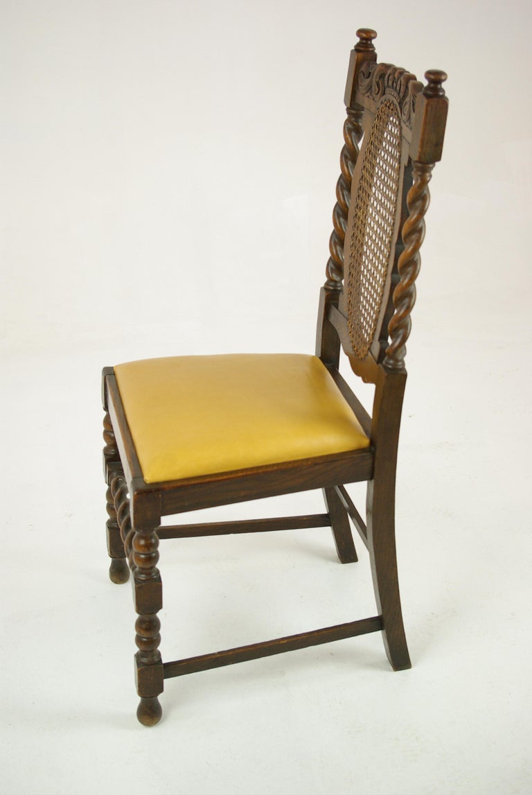 6 Oak Dining Chairs, Barley Twist Chairs, Scotland 1920, Antique