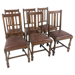 6 Oak High Backed Dining Chairs with Lift Out Seat, Scotland 1920, H721