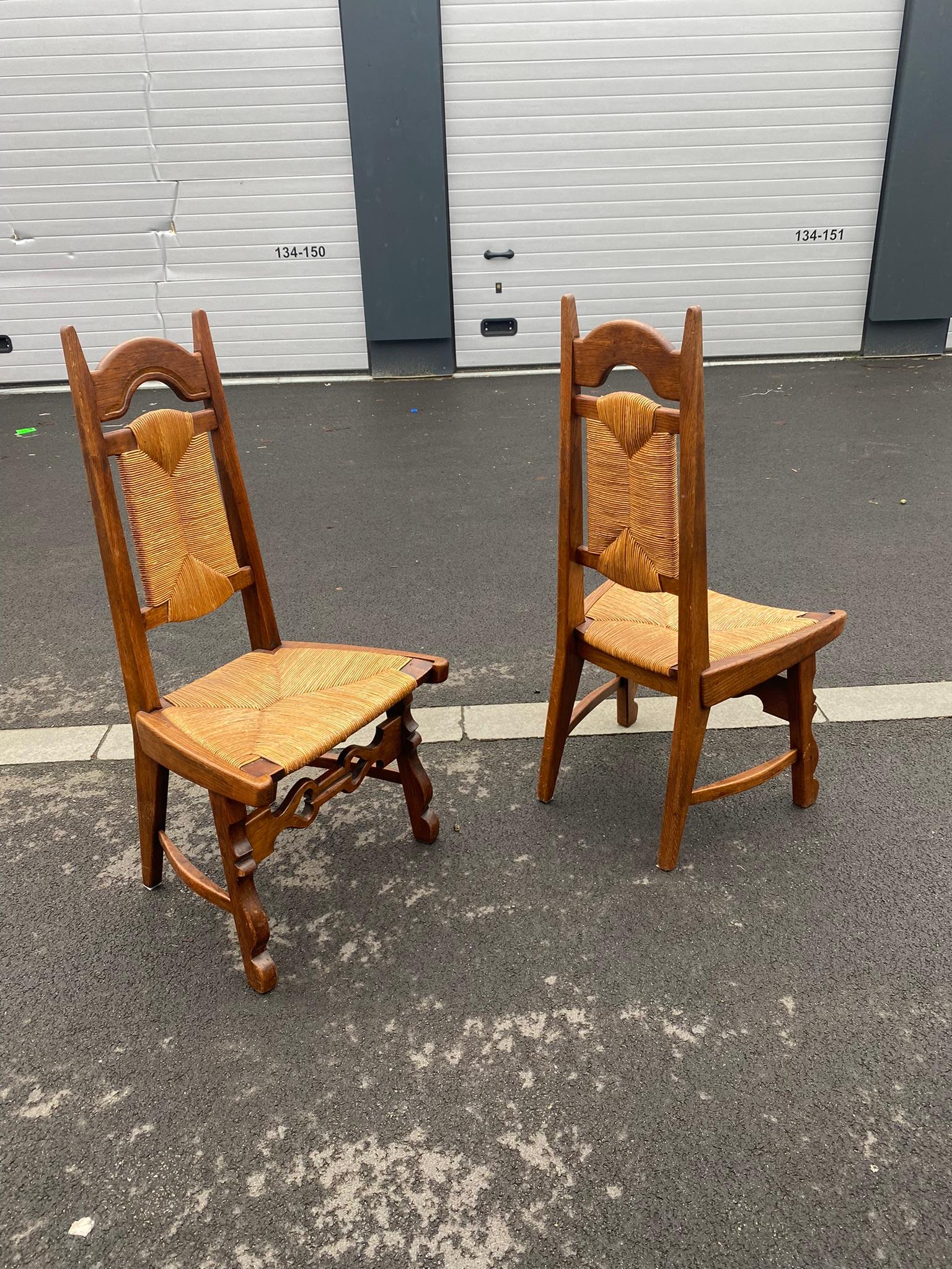 6 neorustikale Stühle aus Eiche, ca. 1950/1960 (Eichenholz) im Angebot