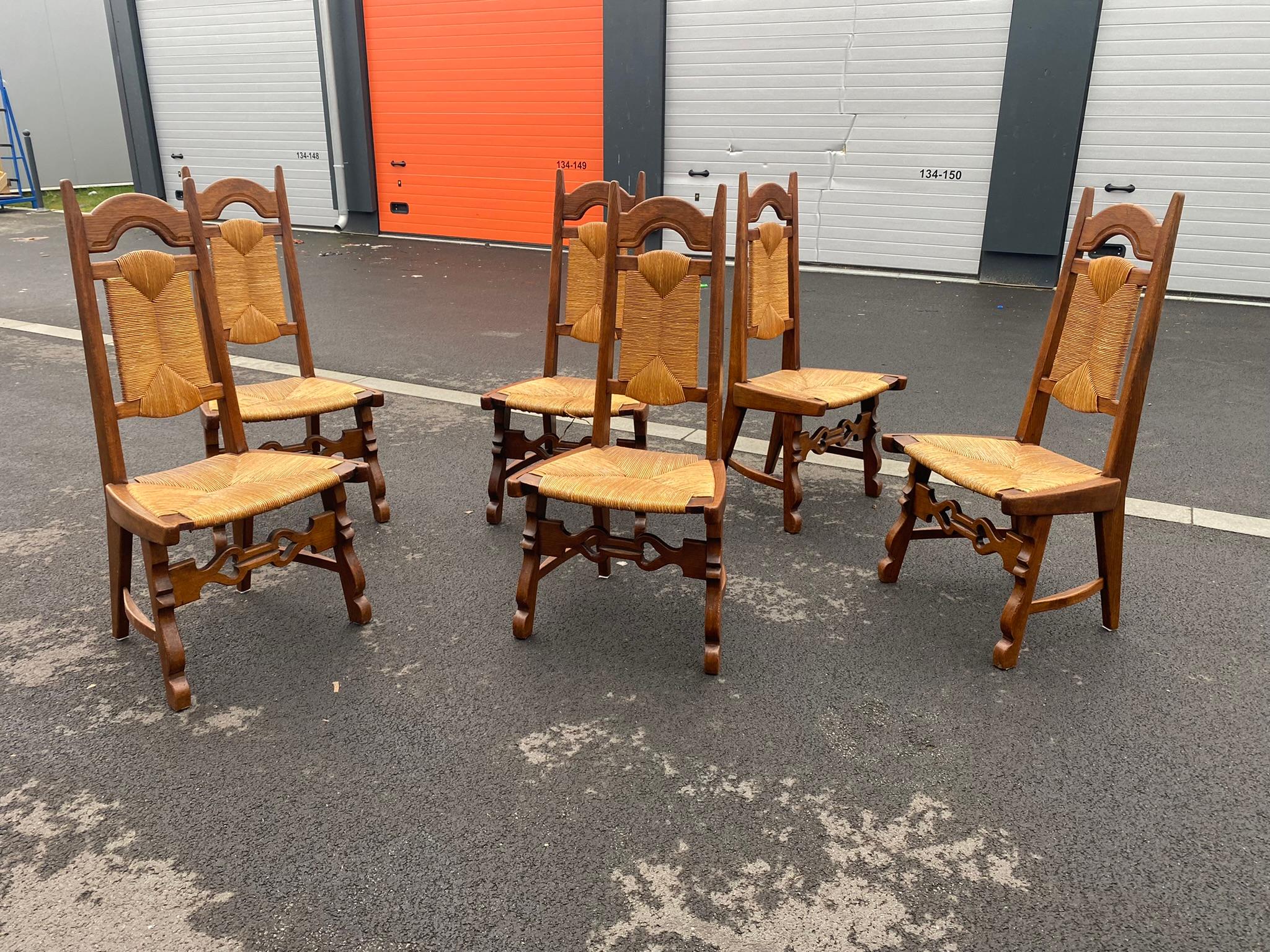 6 oak neo rustic chairs circa 1950/1960
Good general condition, a little wear on the straw varnish.