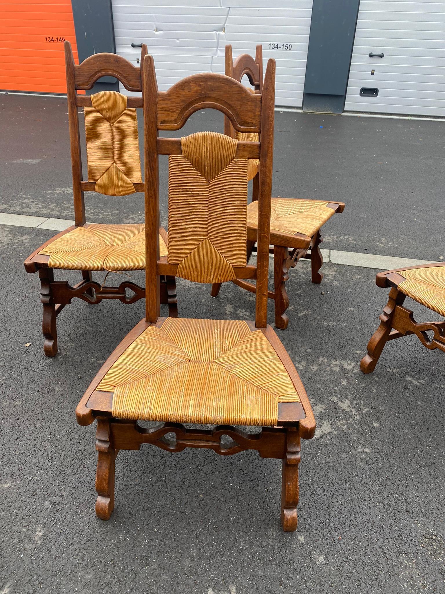 French 6 Oak Neo Rustic Chairs circa 1950/1960 For Sale