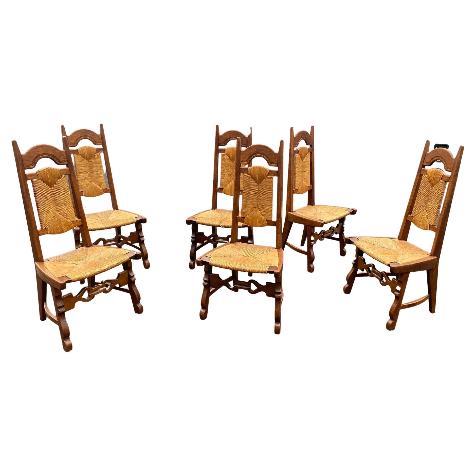 6 Oak Neo Rustic Chairs circa 1950/1960 For Sale