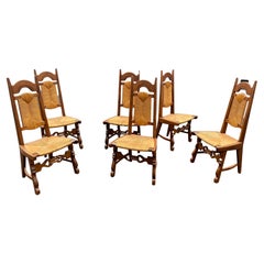 Vintage 6 Oak Neo Rustic Chairs circa 1950/1960