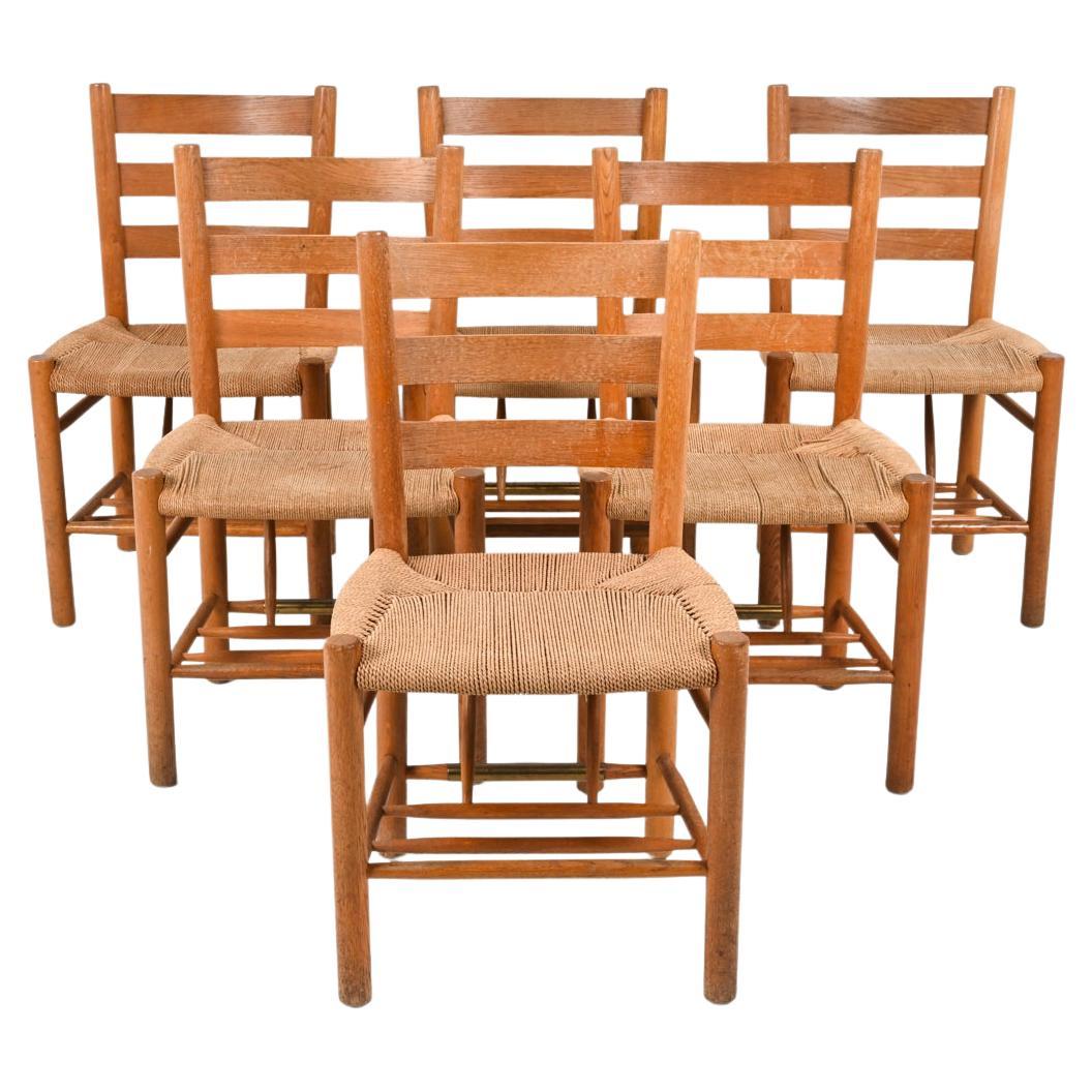 '6' Oak & Papercord "Church Chairs" by Viggo Hardie-Fischer for Sorø Stolefabrik For Sale