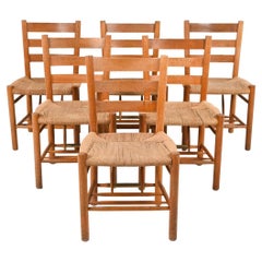 Vintage '6' Oak & Papercord "Church Chairs" by Viggo Hardie-Fischer for Sorø Stolefabrik