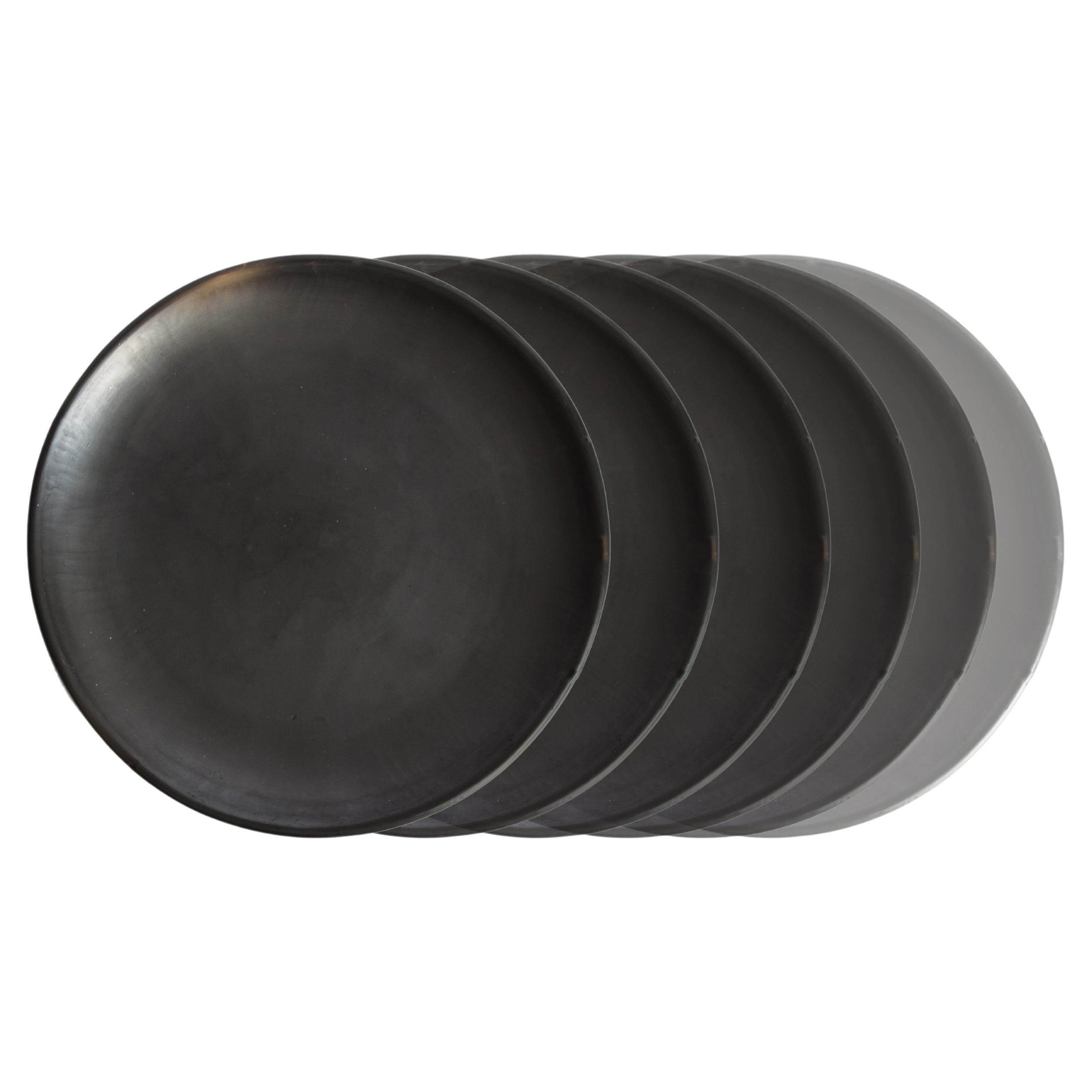 6 Oaxacan Black Clay 20cm Dessert Plates Handmade Tableware Barro Oaxaca For Sale