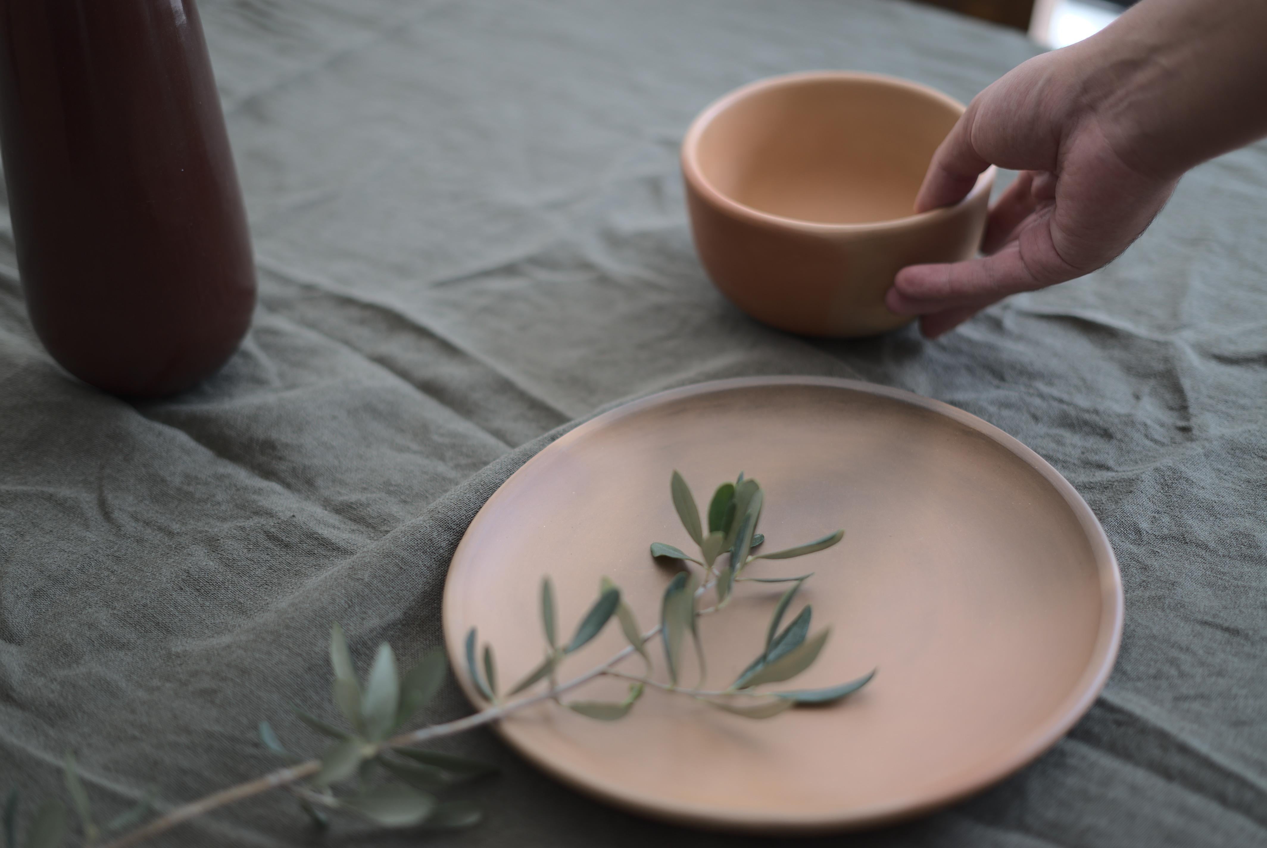 Coloniale americano 6 Piatti per la cena di argilla naturale Oaxacan da 15 cm, fatti a mano, in ceramica Oaxacan in vendita