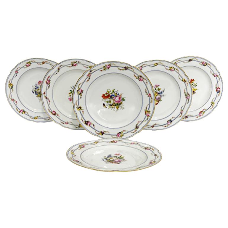 6 assiettes à dîner en porcelaine de Paris ancienne, début du 19ème siècle