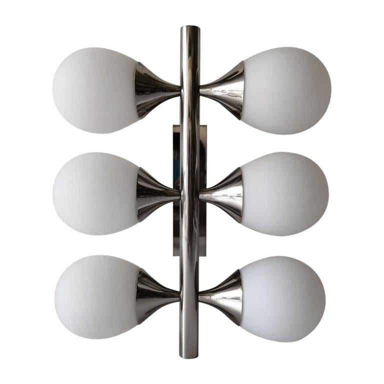 6 Opaline Glass Balls and Chrome Wall Lamp by Kaiser Leuchten, 1970s, Germany For Sale