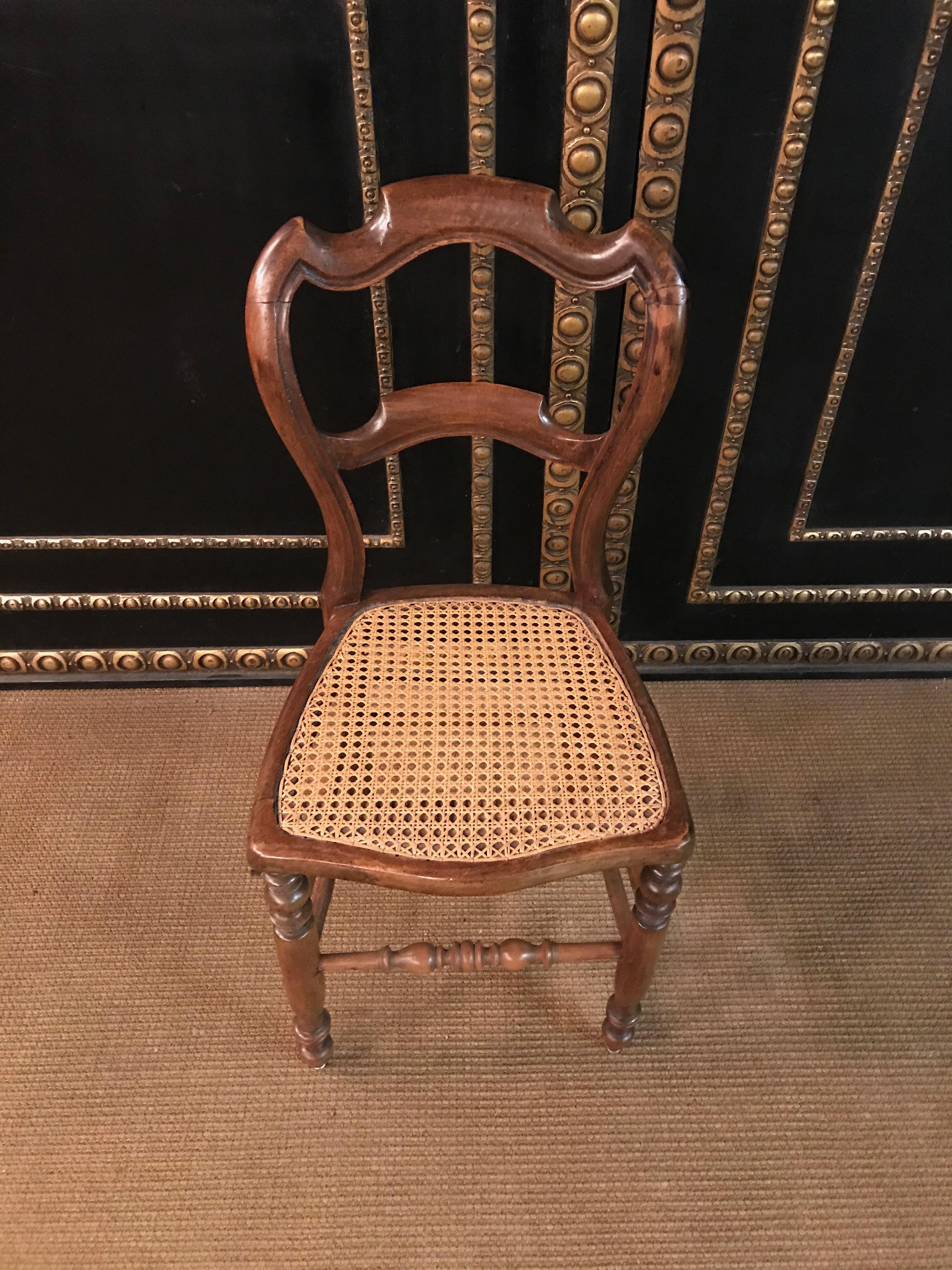 6 Original Biedermeier Chairs Caféhaus Seat Weave circa 1850-1860 Solid Mahogany For Sale 1