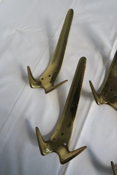 6 Original Carl Auböck Coat Hooks Made from Heavy Brass