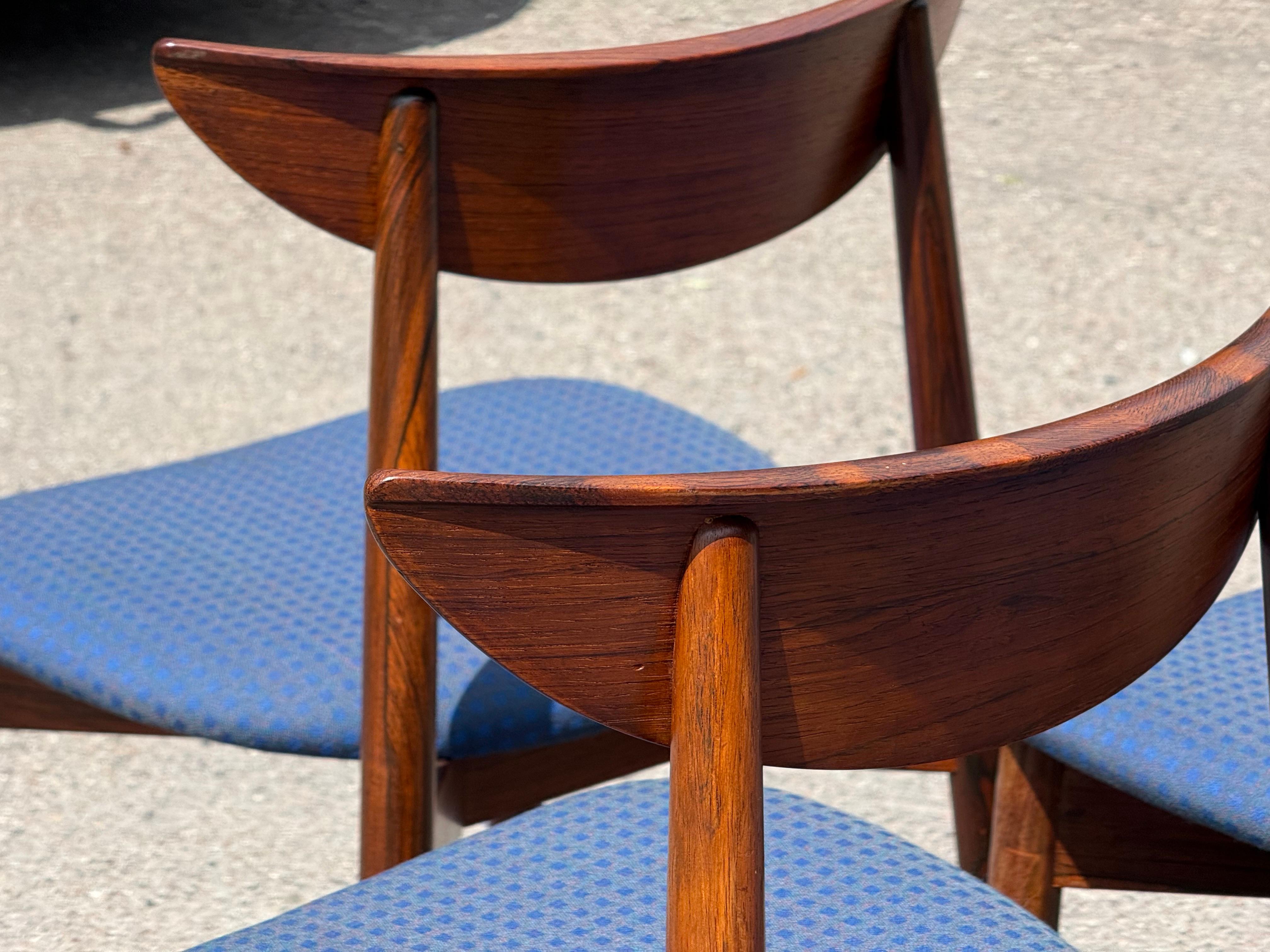 Set of six Model 58 dining chairs, designed by acclaimed Danish furniture designer Harry Østergaard for Randers Møbelfabrik in the 1960s. A standout example of Danish modern design, these chairs feature Østergaard’s signature sculpted lines, organic