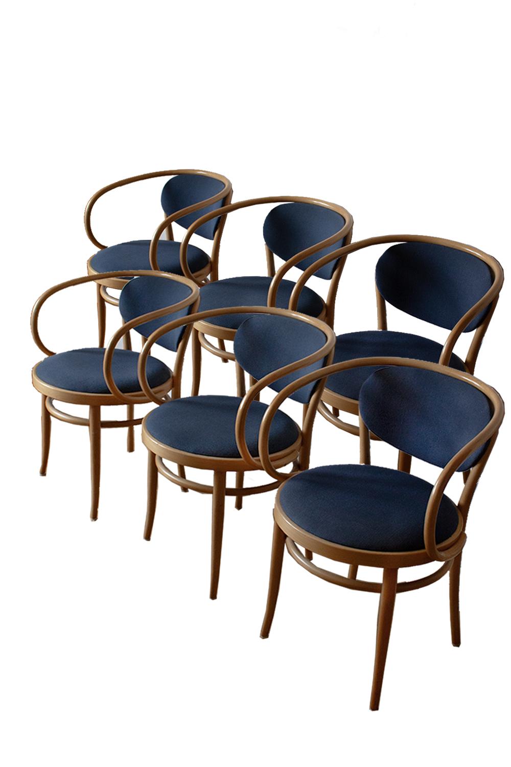 6 Original Thonet 209 Dining chairs with rare blue upholstery For Sale 6