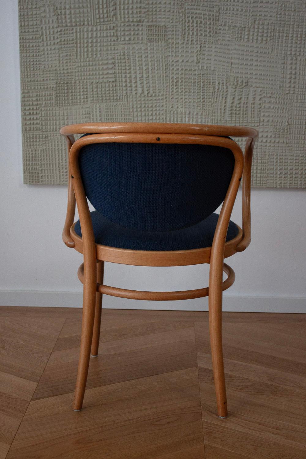 German 6 Original Thonet 209 Dining chairs with rare blue upholstery For Sale