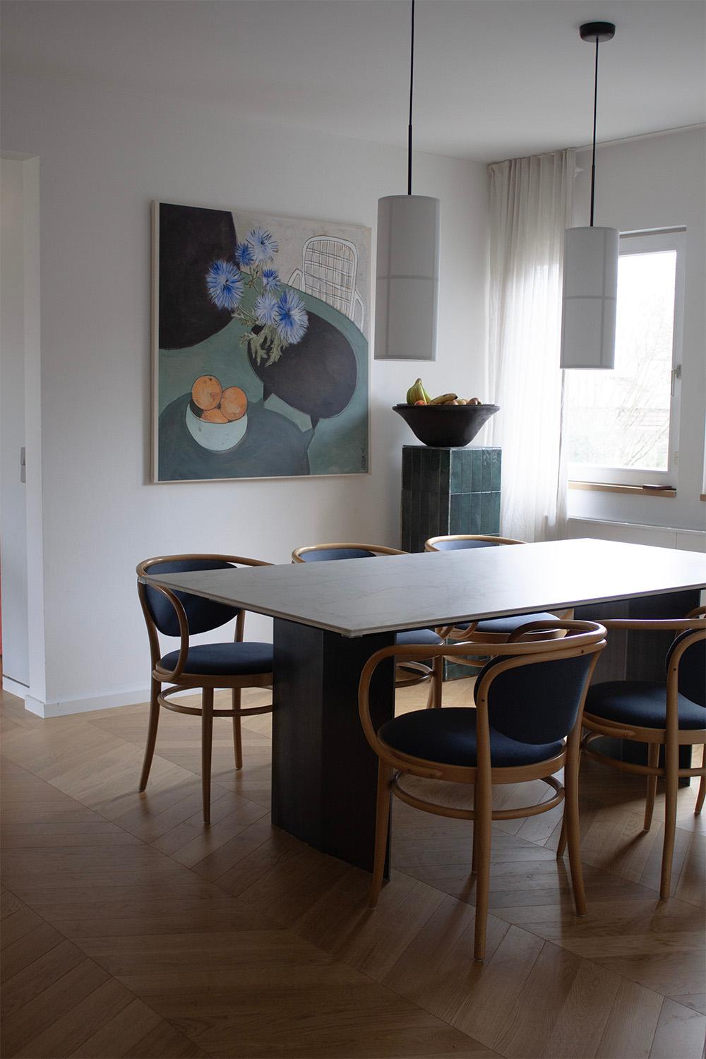 German 6 Original Thonet 209 Dining chairs with rare blue upholstery