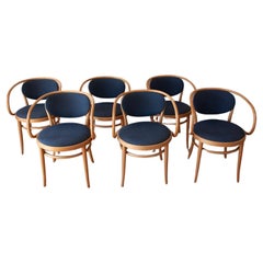 6 chaises de salle à manger Thonet 209 avec tapisserie bleue rare