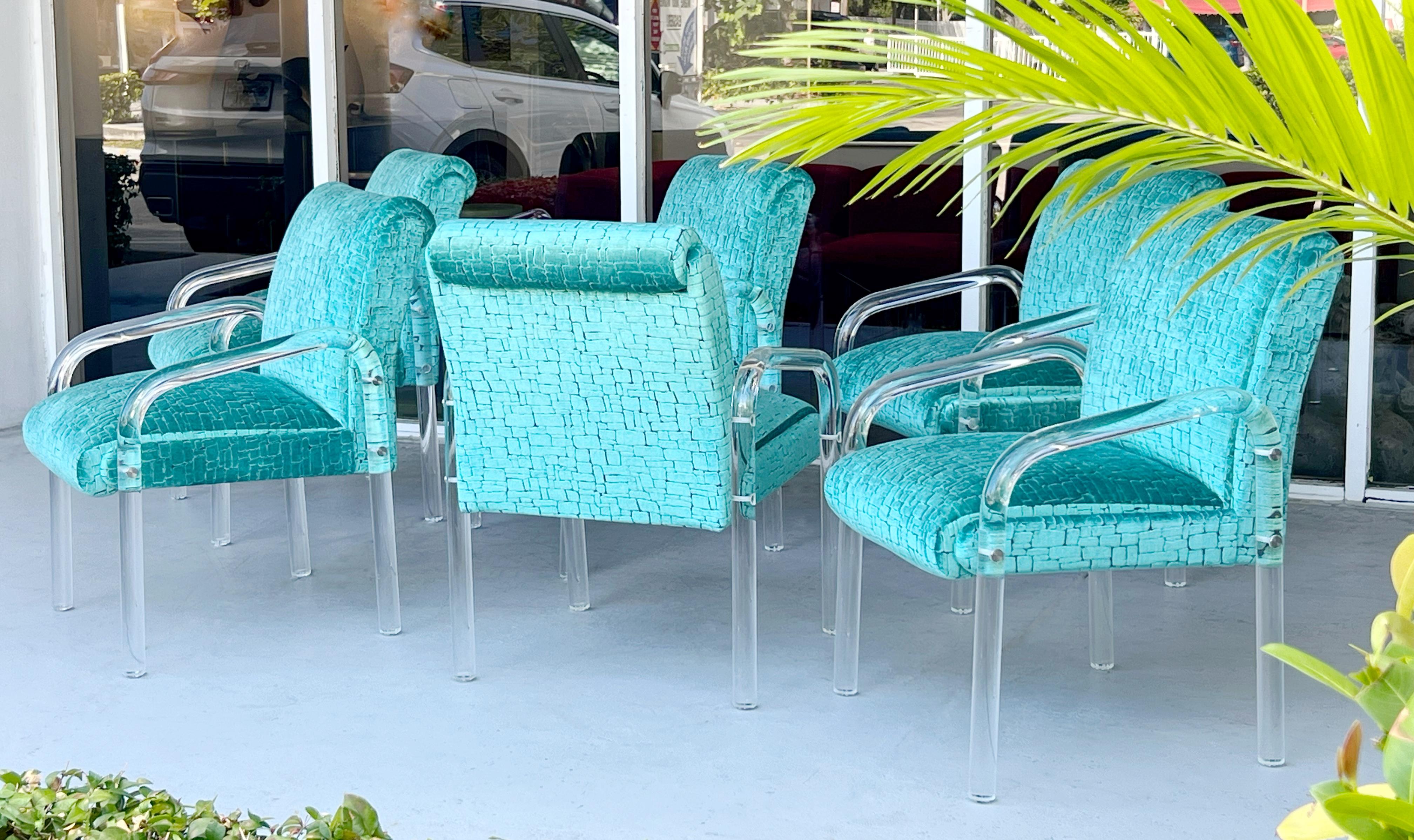 6 Sedie da pranzo con bracci in lucite e velluto della Collection'S in vendita 4