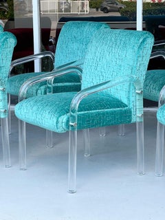 6 Pace Collection Lucite and Velvet Arm Dining Chairs