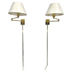 6 Pair of Georg W. Hansen Brass 1706 Double Swing Arm Wall Lamps