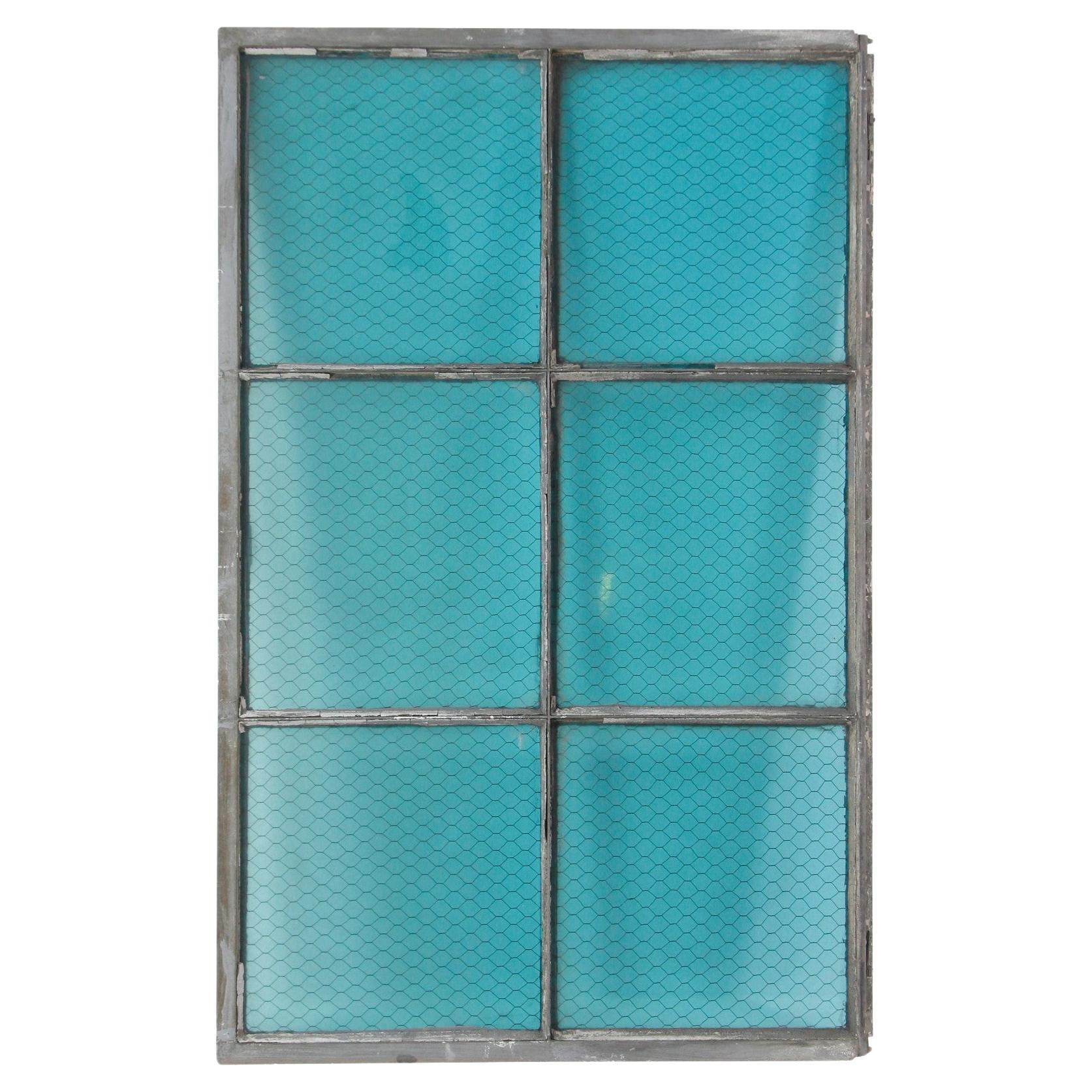 6 Pane Blue Chicken Wire Glass Iron Industrial Window