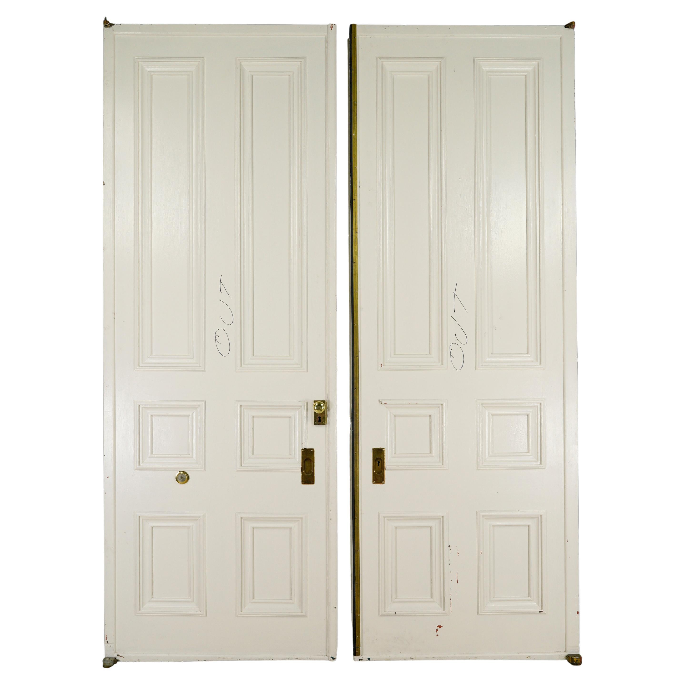 6 Pane White Wood Pocket Double Doors 117.75 x 83.75