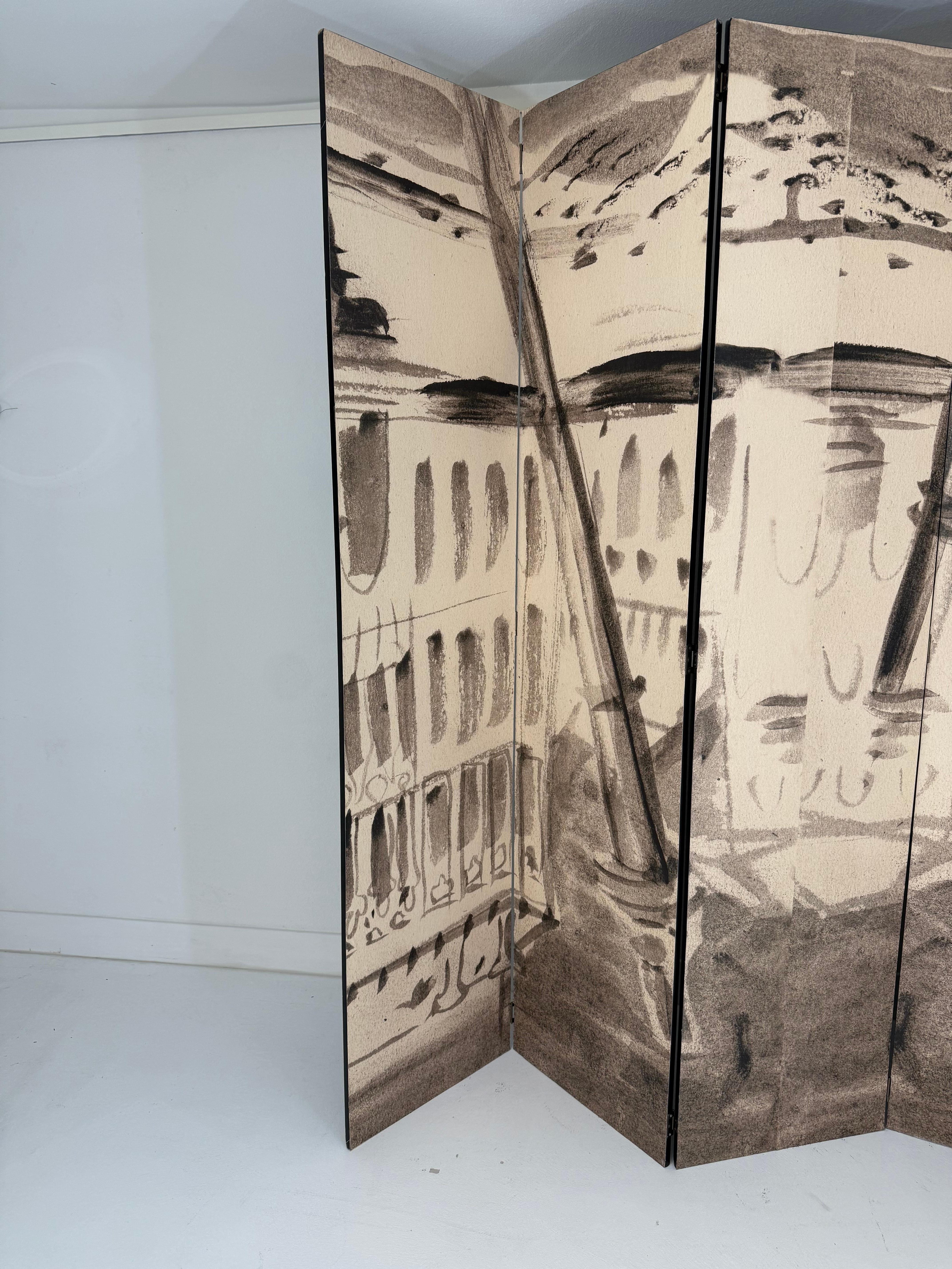 Mid-Century Modern Paravent à 6 volets de Tony Duquette, imprimé d'après son oeuvre originale en vente