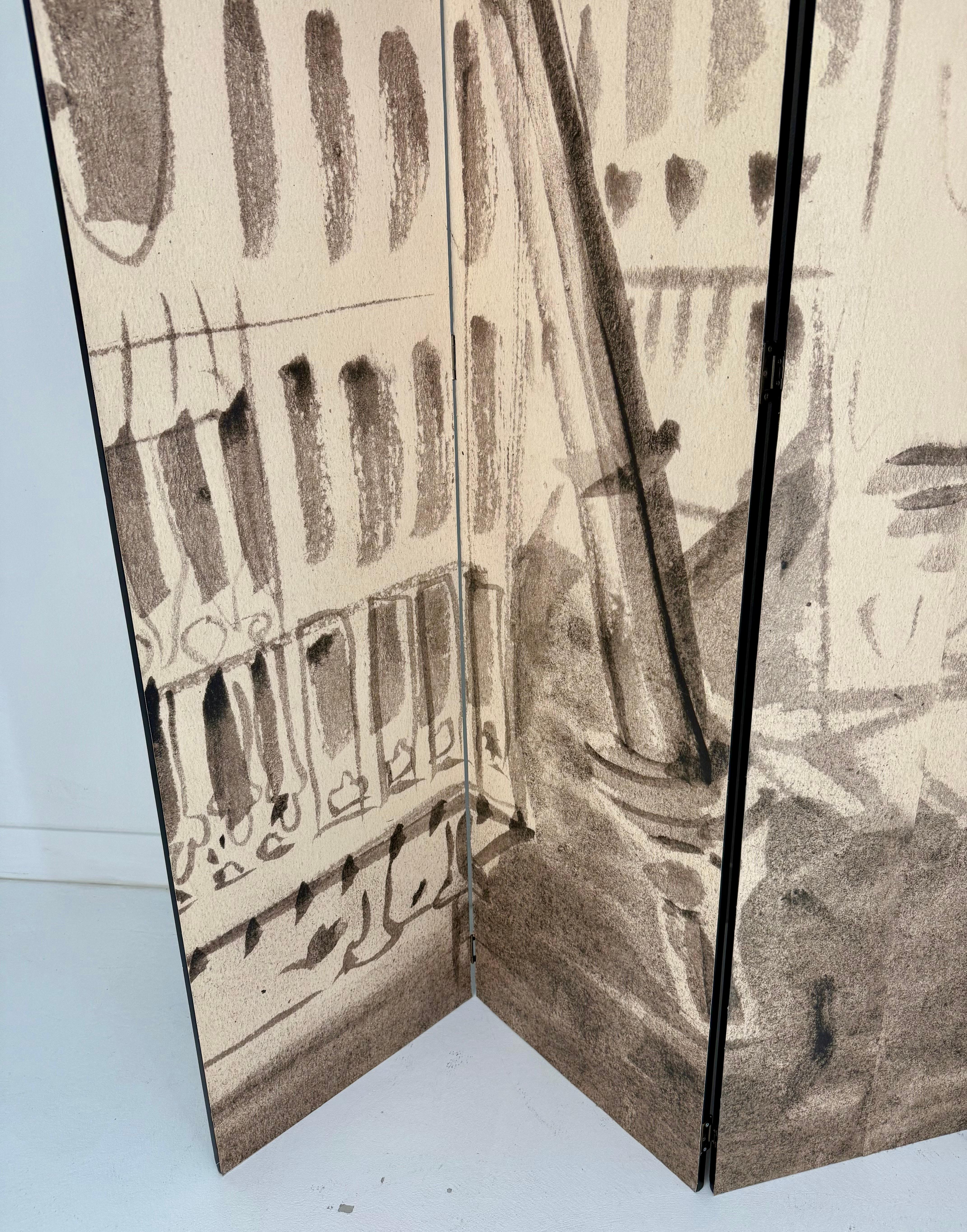 Fin du 20e siècle Paravent à 6 volets de Tony Duquette, imprimé d'après son oeuvre originale en vente