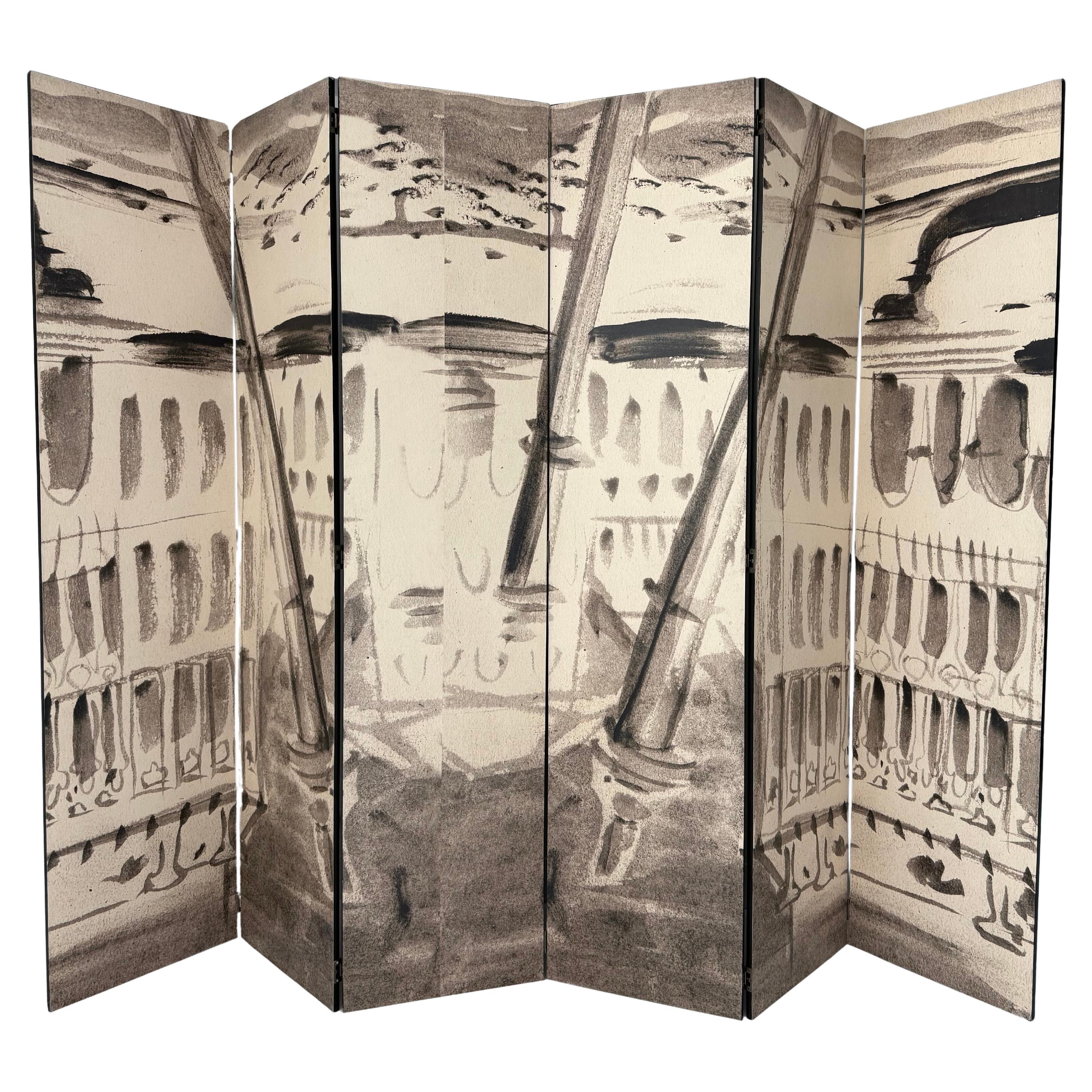 Paravento a 6 pannelli di Tony Duquette, stampato da opere d'arte originali.