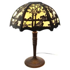 6 Panel Slump Glass Table Lamp with Landscape Filigree Overlay