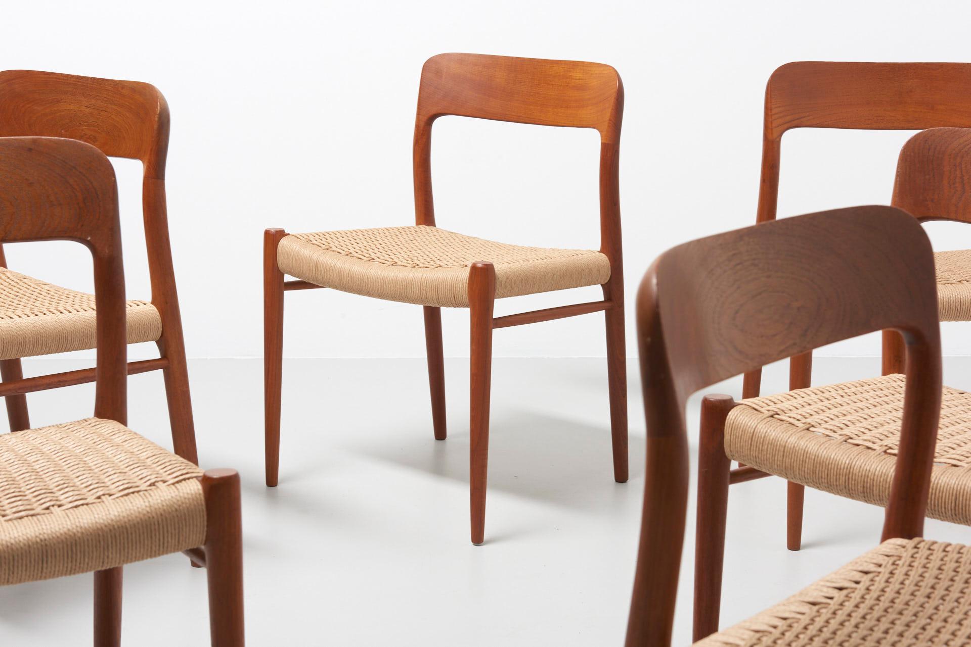 Mid-20th Century 6 Papercord Dining Chairs, Niels O. Møller