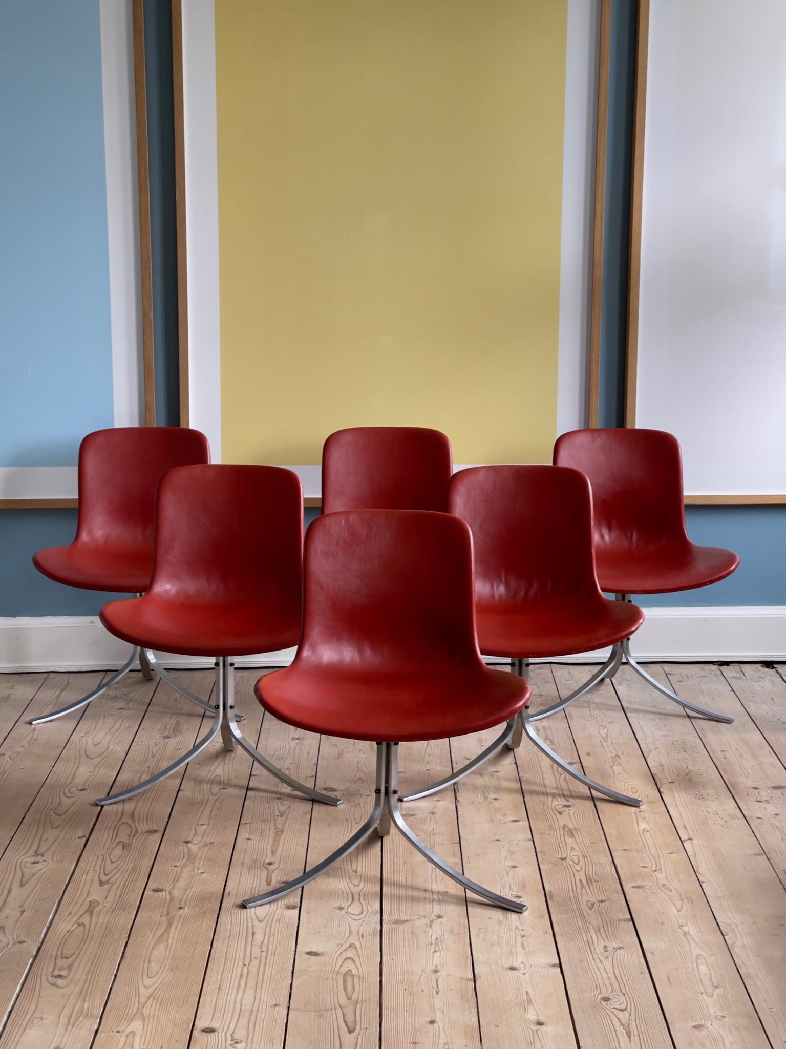Set of 6 Patinated PK9 Dining Chairs by Poul Kjærholm for Fritz Hansen 1980s. 1