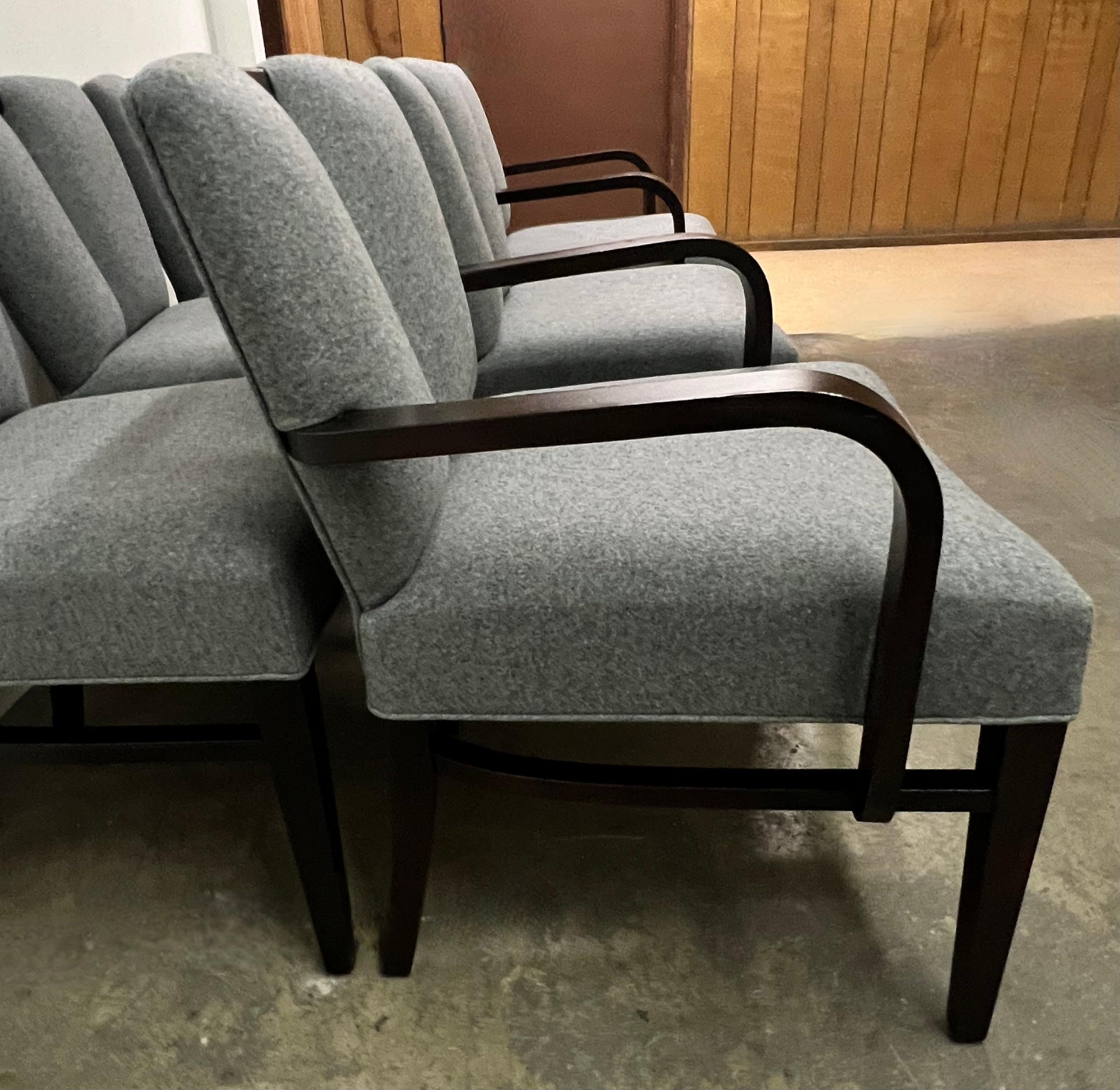 6 Paul Frankl Corset Dining Chairs in Grey Wool For Sale 3