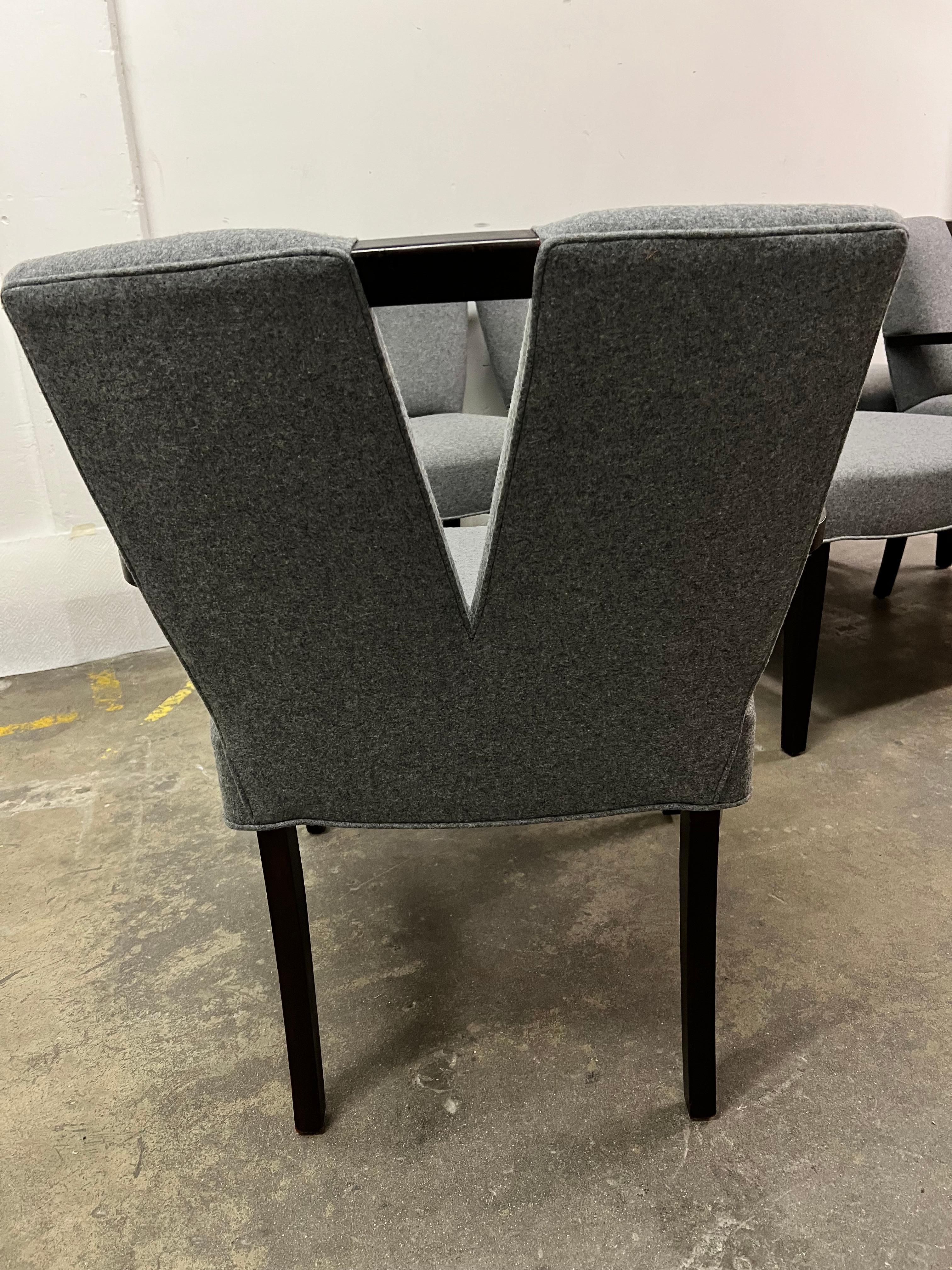 6 Paul Frankl Corset Dining Chairs in Grey Wool For Sale 5