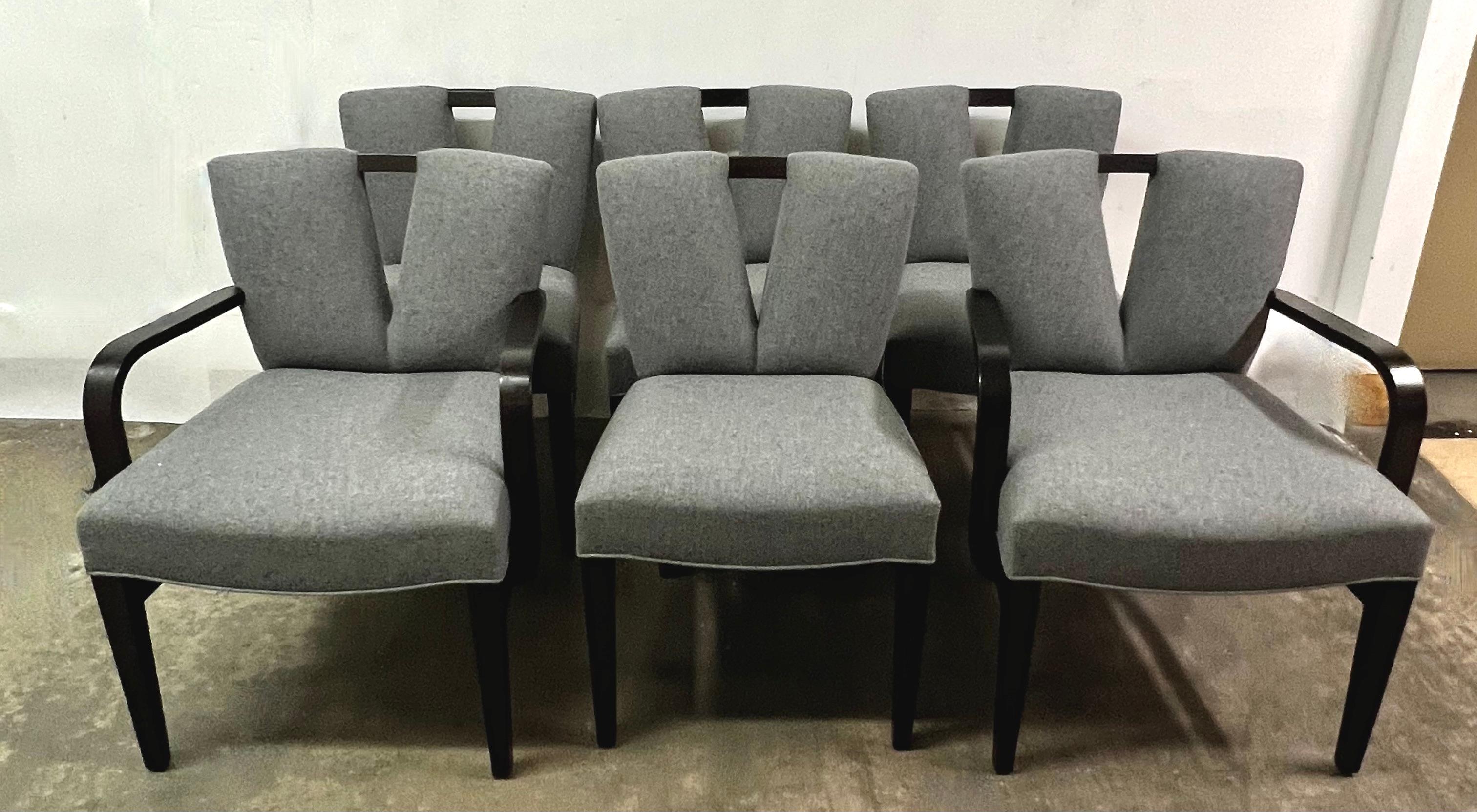 North American 6 Paul Frankl Corset Dining Chairs in Grey Wool For Sale