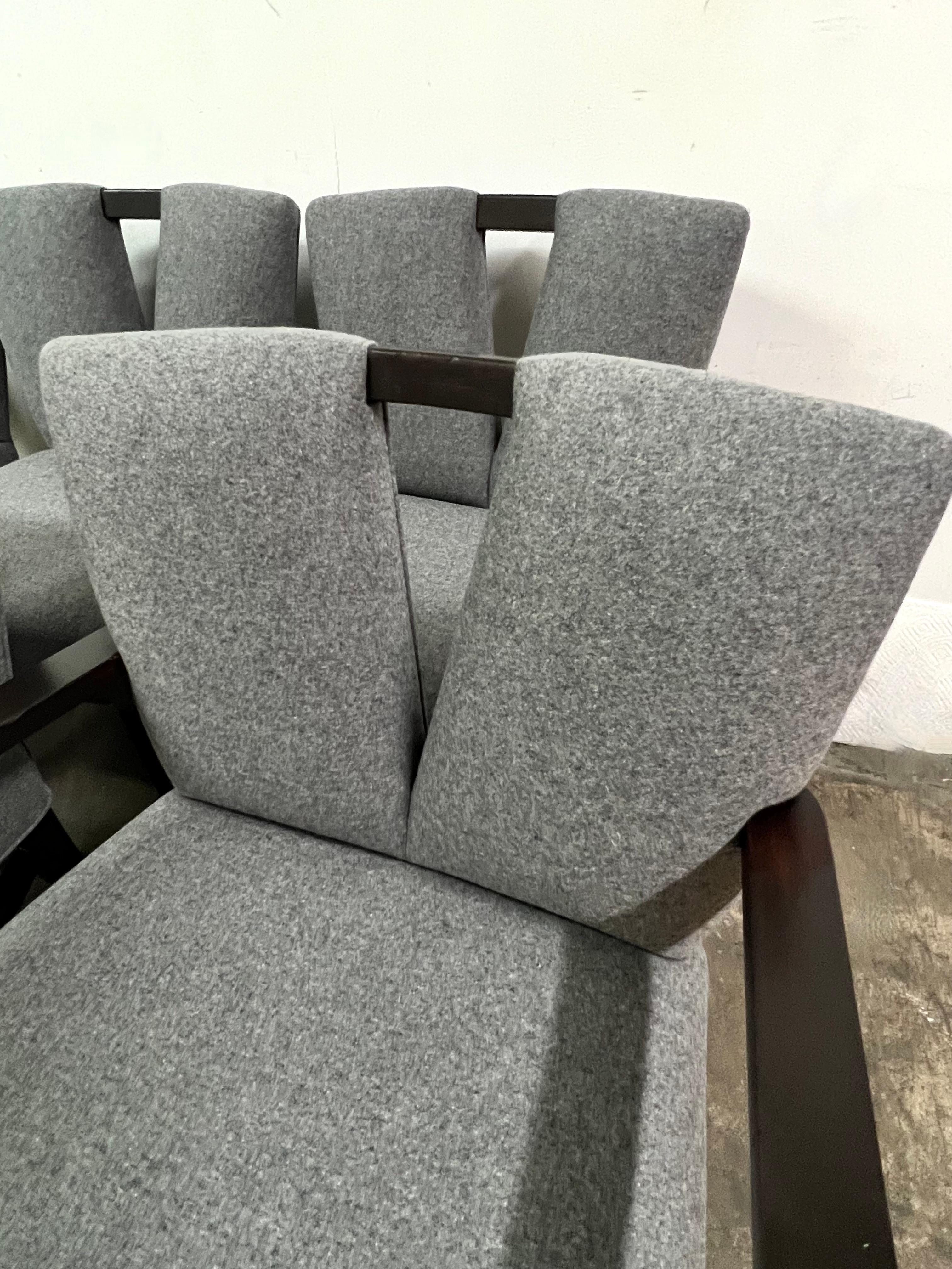 Hand-Crafted 6 Paul Frankl Corset Dining Chairs in Grey Wool For Sale