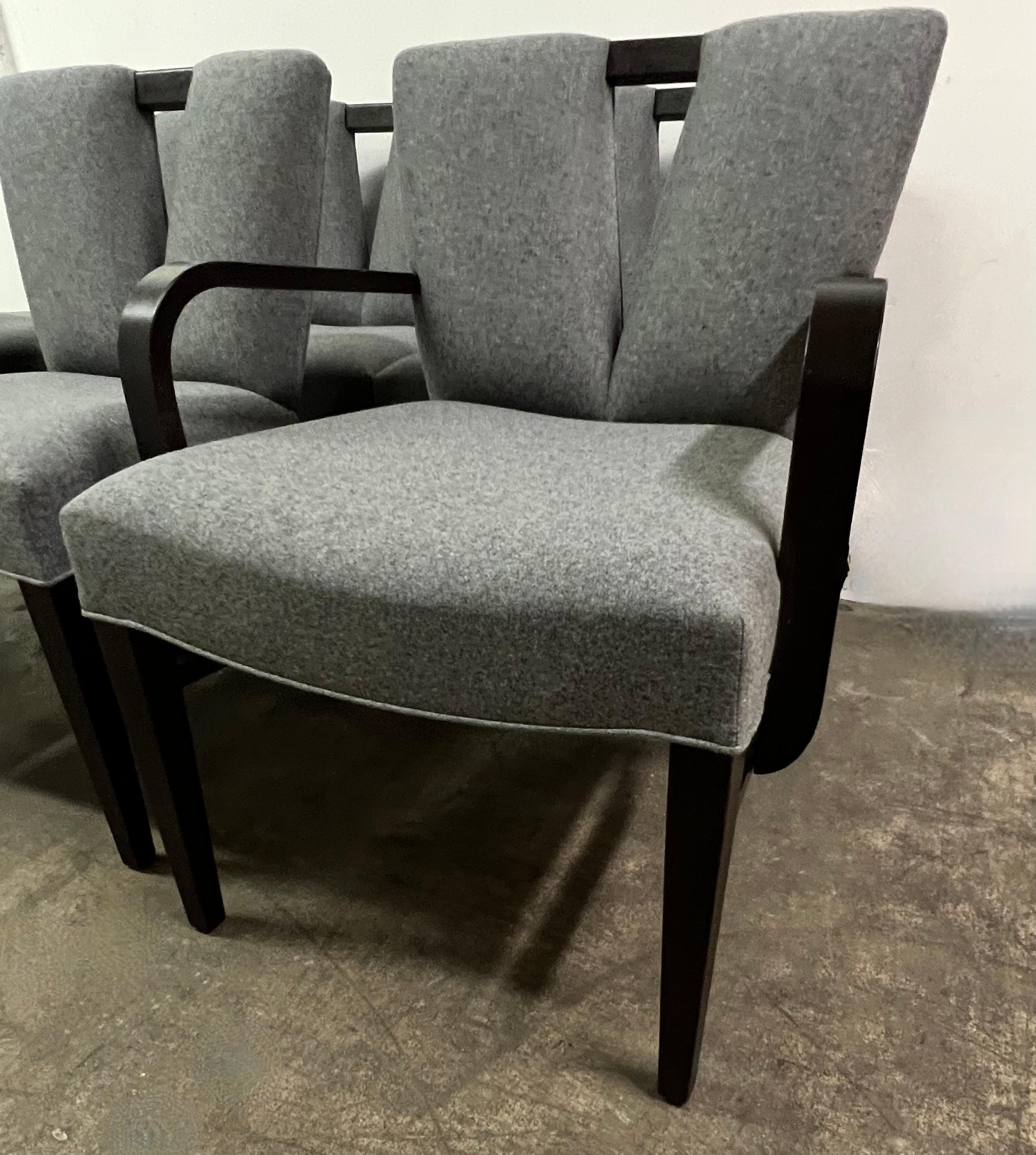 20th Century 6 Paul Frankl Corset Dining Chairs in Grey Wool For Sale