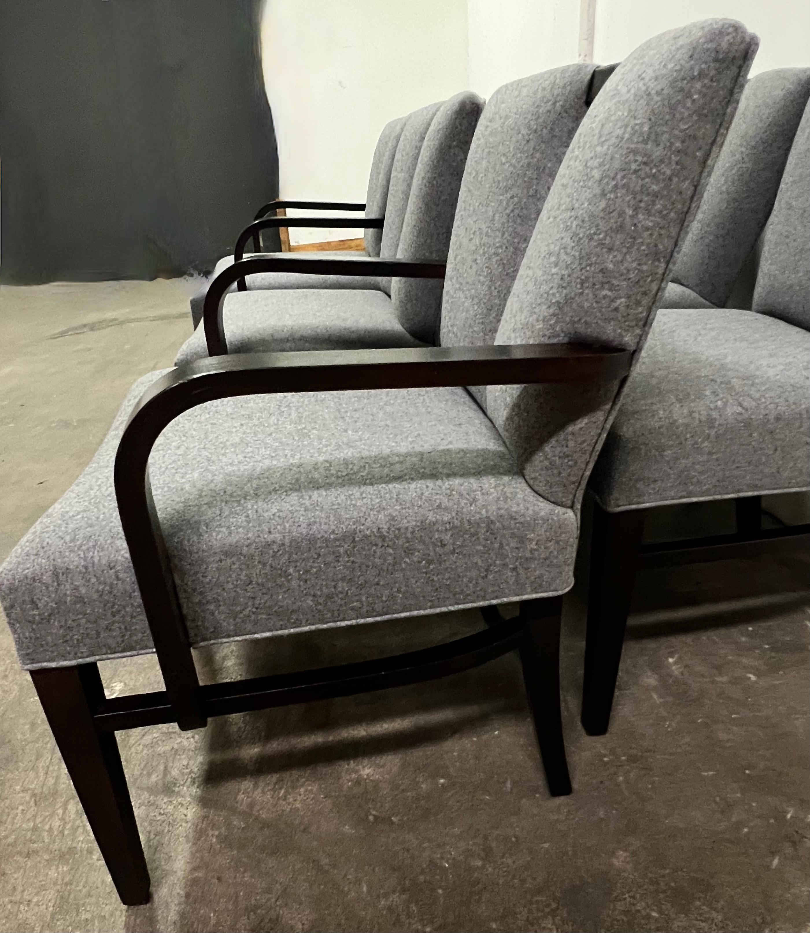 6 Paul Frankl Corset Dining Chairs in Grey Wool For Sale 1