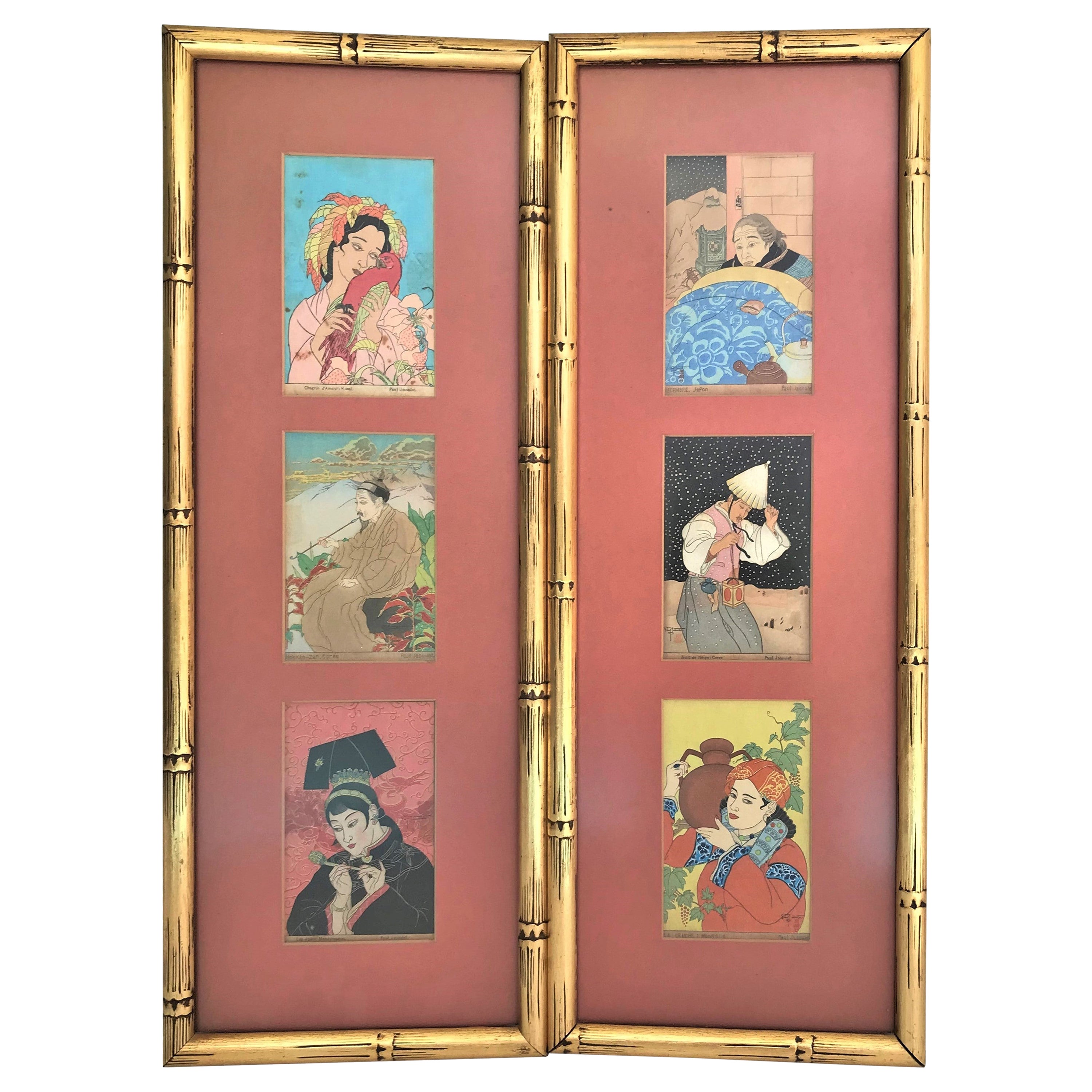 6 Paul Jacoulet Framed Surimono Woodblock Prints